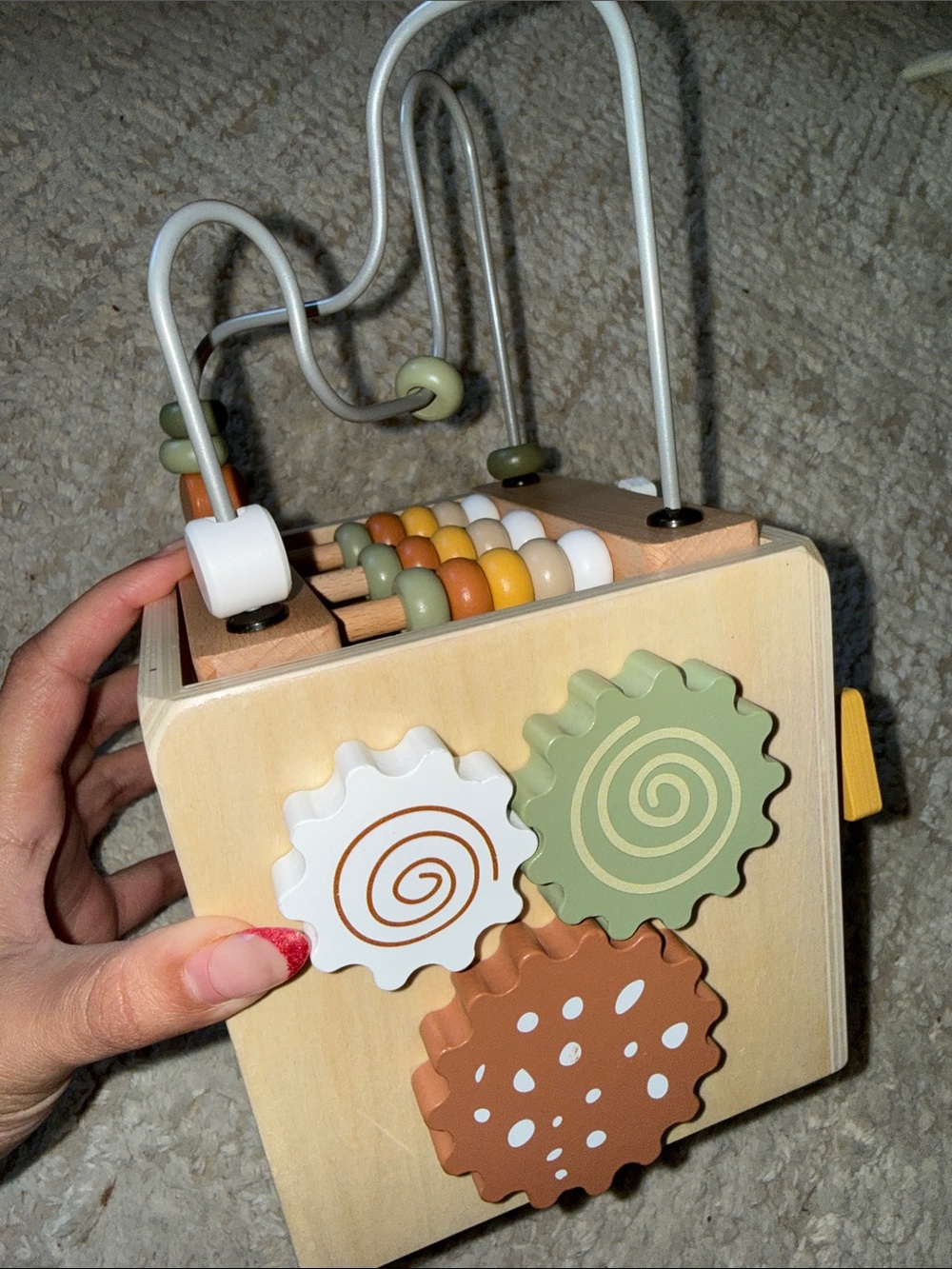 Wooden Montessori Multi-Activity Bead Maze Cube - Green, Orange, White